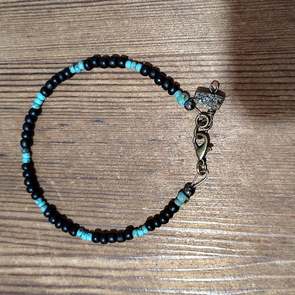 Black and Blue Beaded Bracelet,  8 inch Men's Beaded Bracelet,  Handmade - Picture 4 of 6